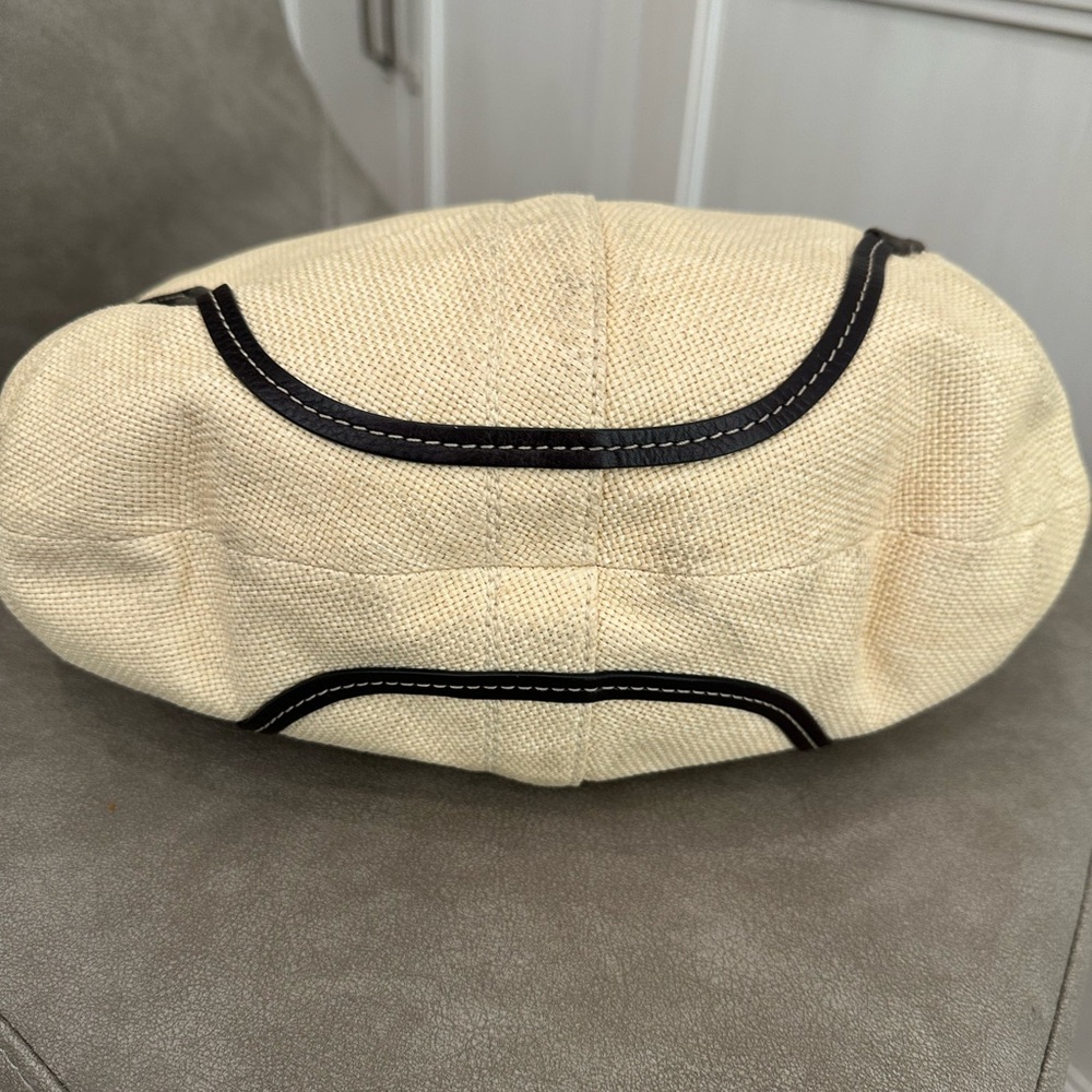 COACH Purse Shoulder Bag 4711 Angora Straw Burlap Beige w/ Genuine Brown Leather - Picture 8 of 14